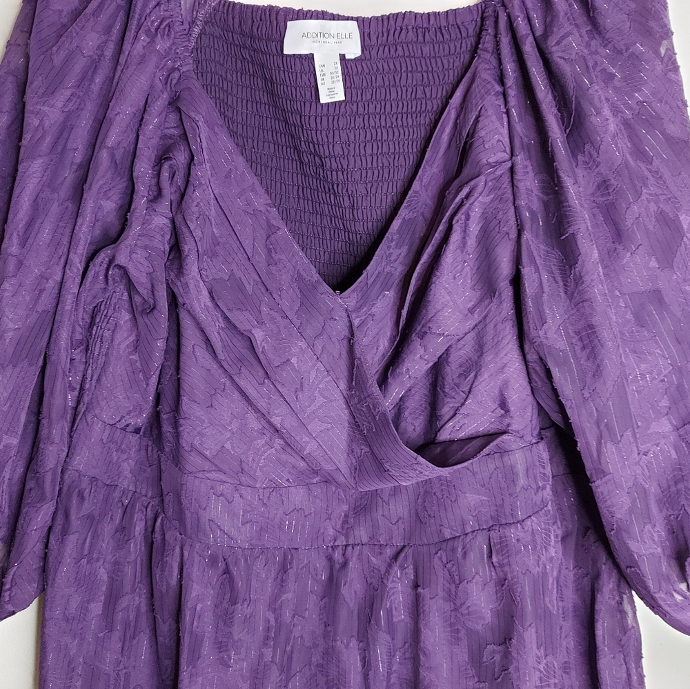 Addition Elle Purple Floral Balloon Sleeve Dress - Picture 5 of 13